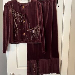 KD SPRING Velvet Asian Print Jacket & Maxi Skirt Sz S Art To Wear Dark Romance